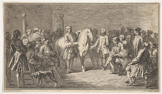 Jacques Philippe Le Bas , After Charles Parrocel:Standing men presenting a horse before a group of seated men c1725–83, vintage artwork, 16x12"(A3) Poster Print