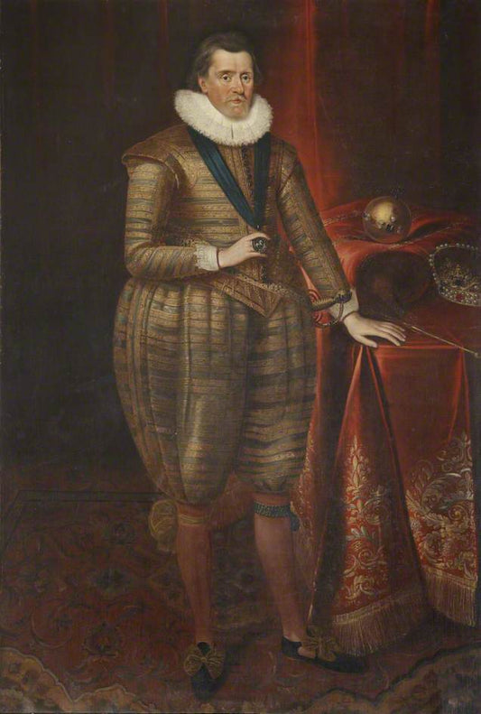 James I (1566–1625), vintage artwork by Paulus van Somer I, 12x8" (A4) Poster