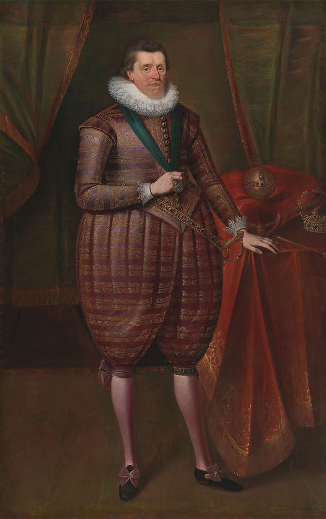 James I of England (James VI of Scotland), vintage artwork by Attributed to Paulus van Somer I, 12x8" (A4) Poster