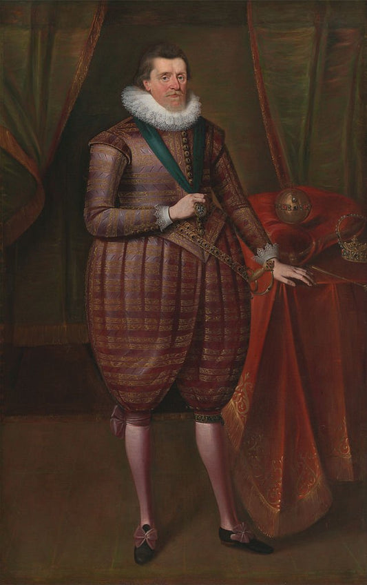 James I of England (James VI of Scotland), vintage artwork by Attributed to Paulus van Somer I, 12x8" (A4) Poster