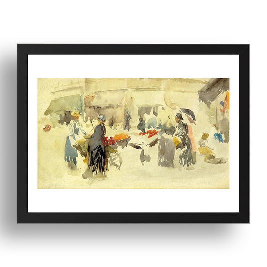 James McNeill Whistler - Flower Market [1885], vintage artwork in A3 (17x13") Black Frame
