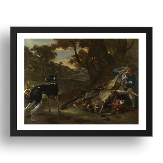 Jan Baptist Weenix: A Huntsman cutting up a Dead Deer, with Two Deerhounds, Poster in 17x13"(A3) Frame