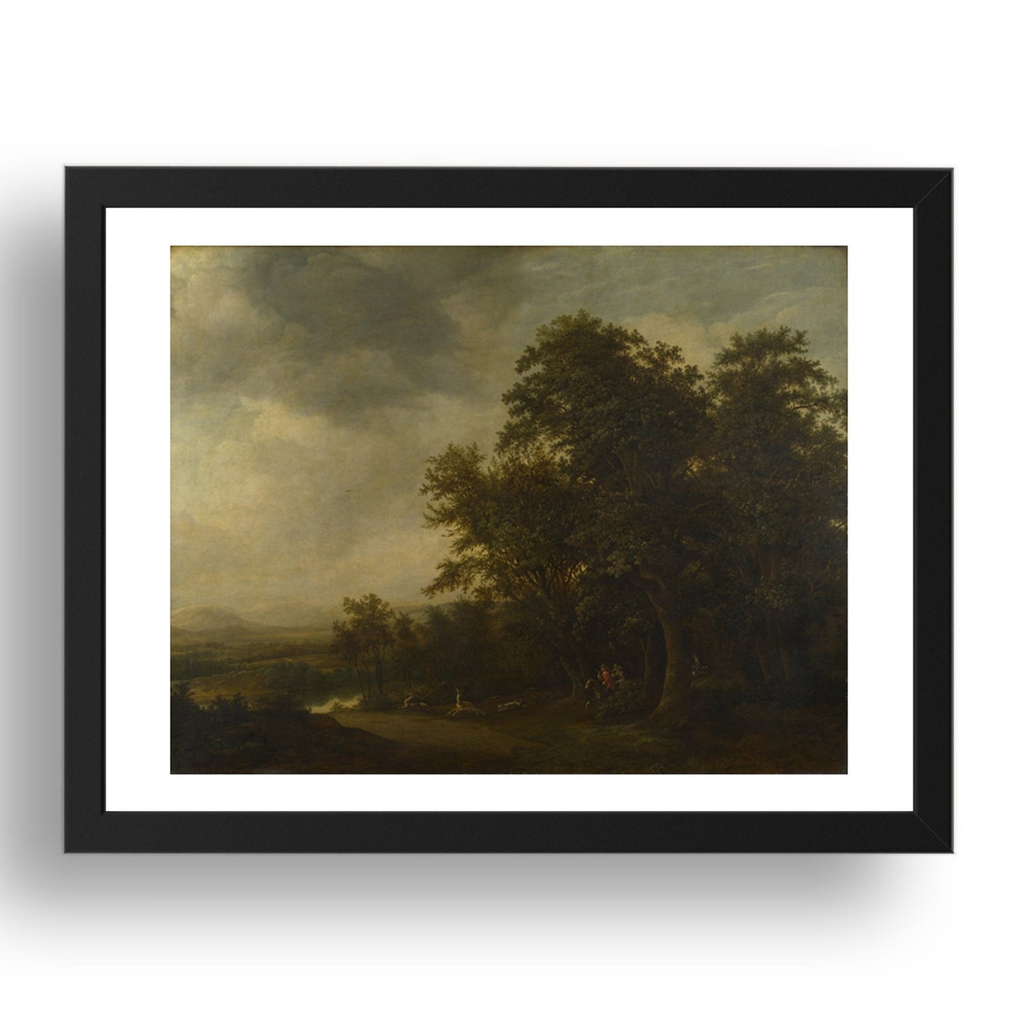 Jan de Lagoor: A Woody Landscape with a Stag Hunt, Poster in 17x13"(A3) Frame