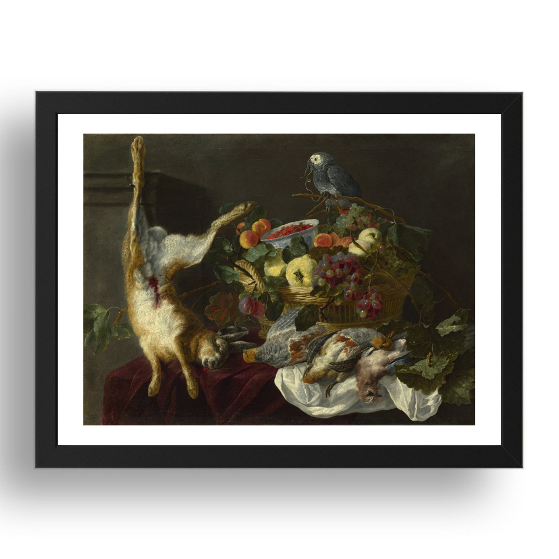 Jan Fyt: A Still Life with Fruit, Dead Game and a Parrot, Poster in 17x13"(A3) Frame