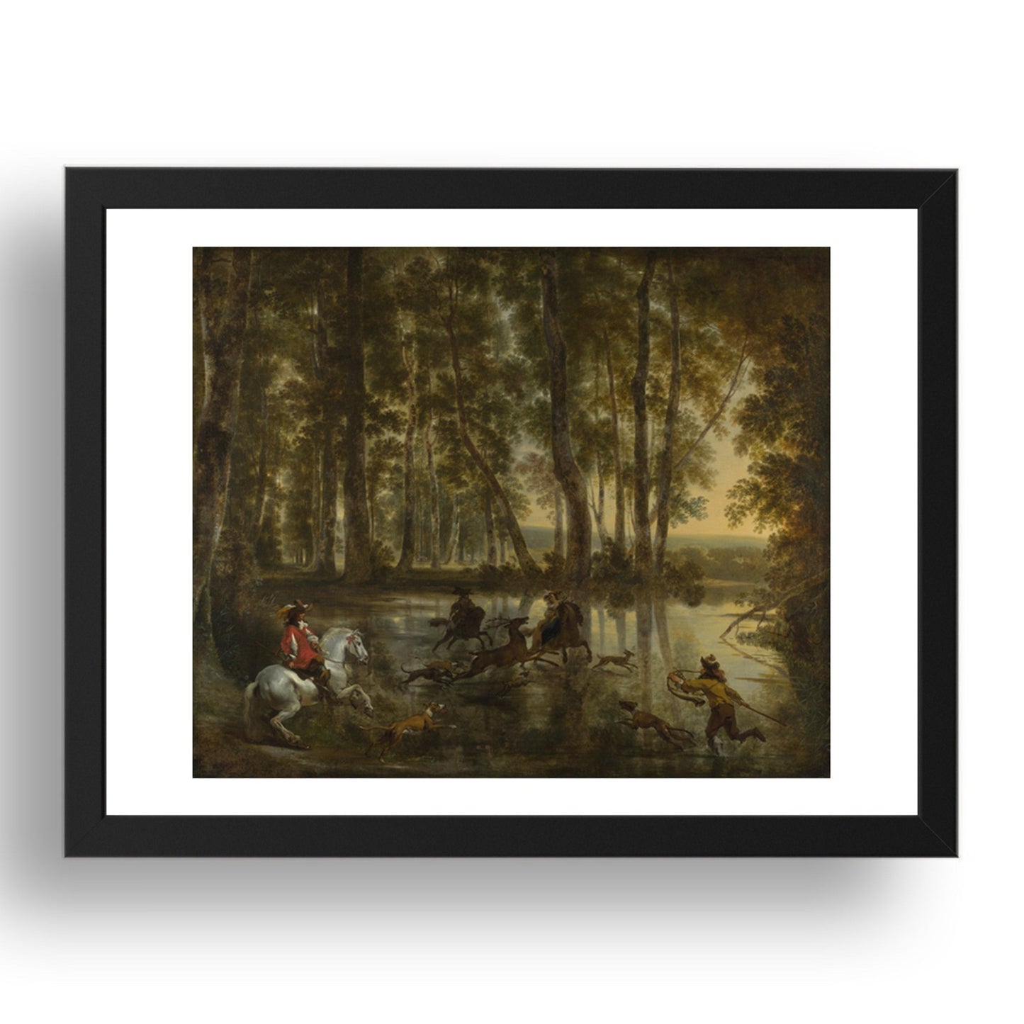 Jan Hackaert and Nicolaes Berchem: A Stag Hunt in a Forest, Poster in 17x13"(A3) Frame