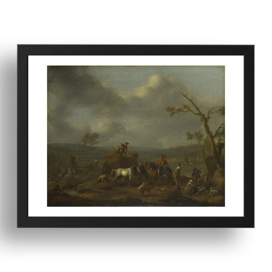Jan Lingelbach: Peasants loading a Hay Cart, Poster in 17x13"(A3) Frame