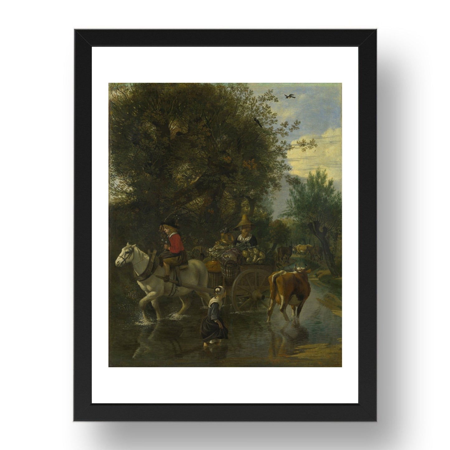 Jan Siberechts: A Cowherd passing a Horse and Cart in a Stream, Poster in 17x13"(A3) Frame