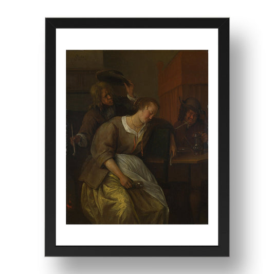 Jan Steen: A Man Blowing Smoke at Drunken Woman, Poster in 17x13"(A3) Frame