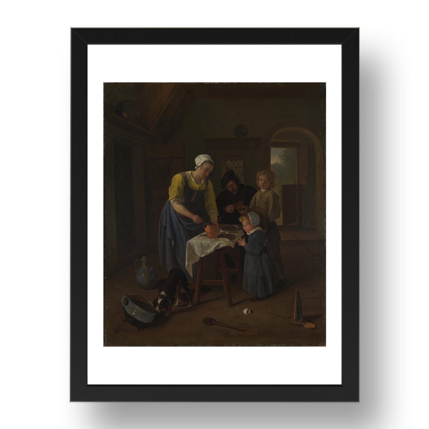 Jan Steen: A Peasant Family at Meal time (Grace before Meat), Poster in 17x13"(A3) Frame