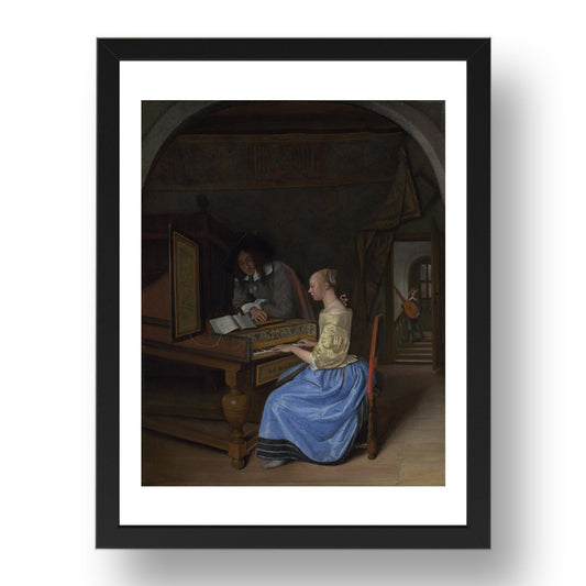 Jan Steen: A Young Woman playing a Harpsichord to a Young Man, Poster in 17x13"(A3) Frame