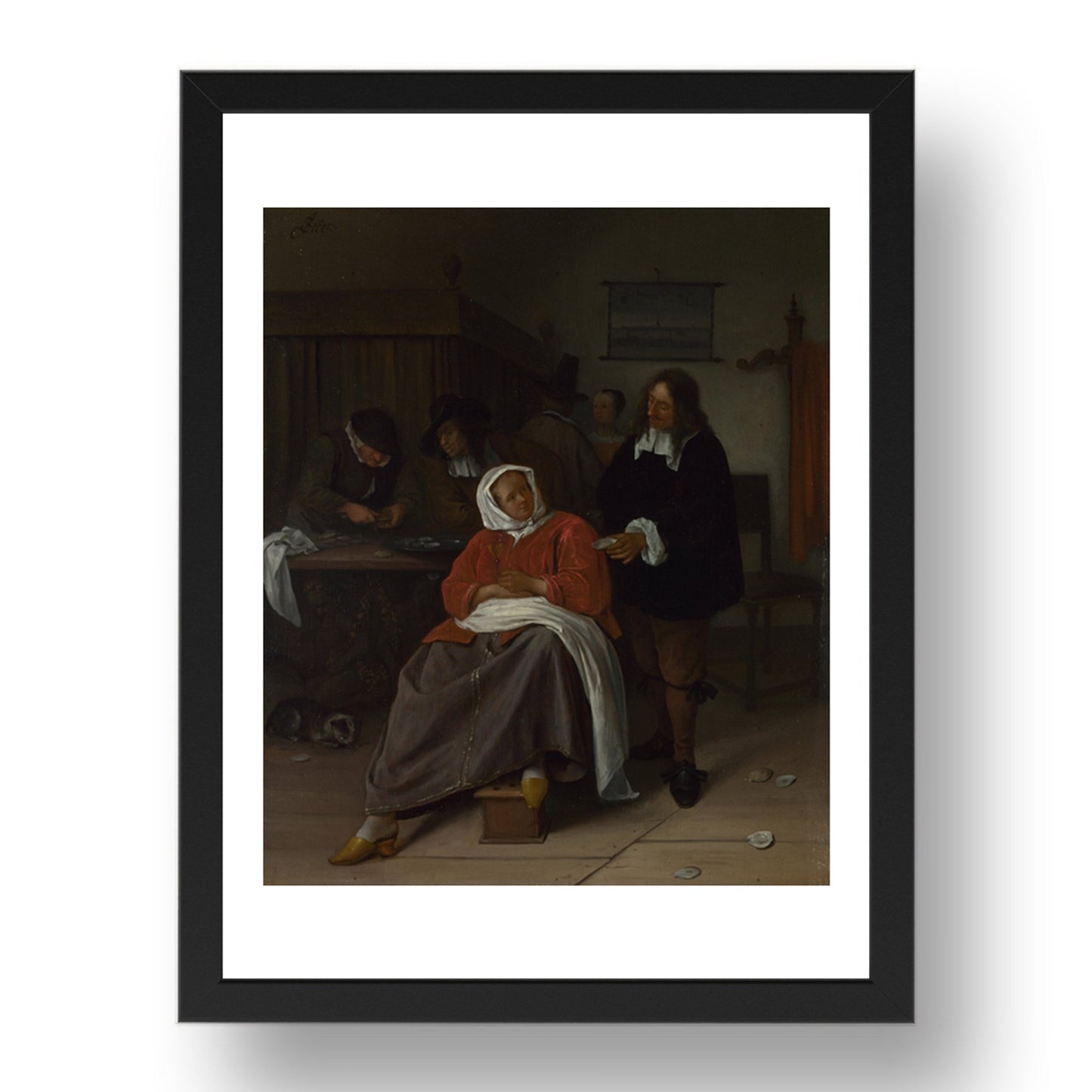 Jan Steen: An Interior with a Man offering an Oyster to a Woman, Poster in 17x13"(A3) Frame