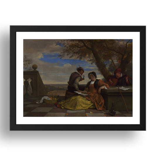 Jan Steen: Two Men and a Young Woman making Music on a Terrace, Poster in 17x13"(A3) Frame