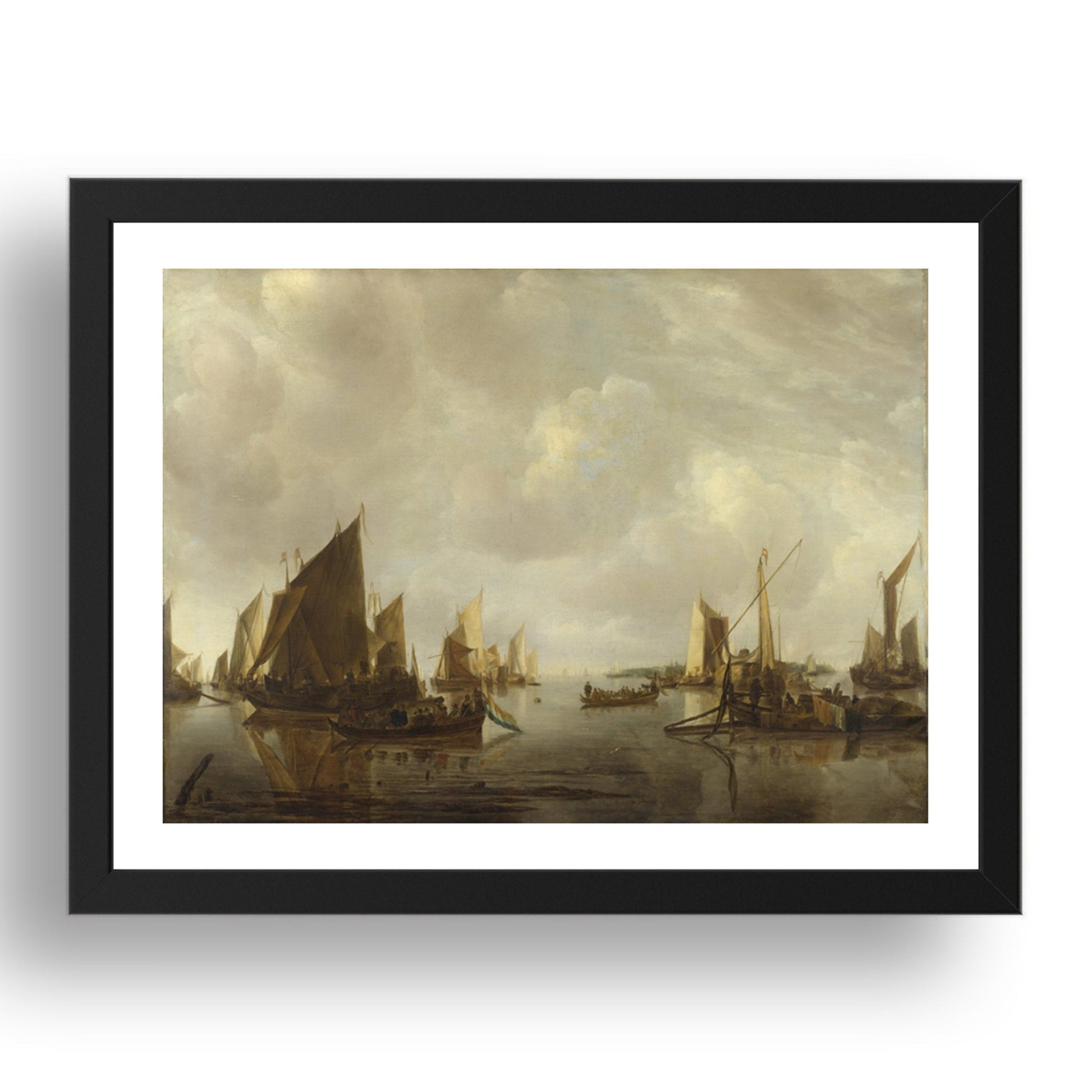 Jan van de Cappelle: A River Scene with Dutch Vessels Becalmed, Poster in 17x13"(A3) Frame
