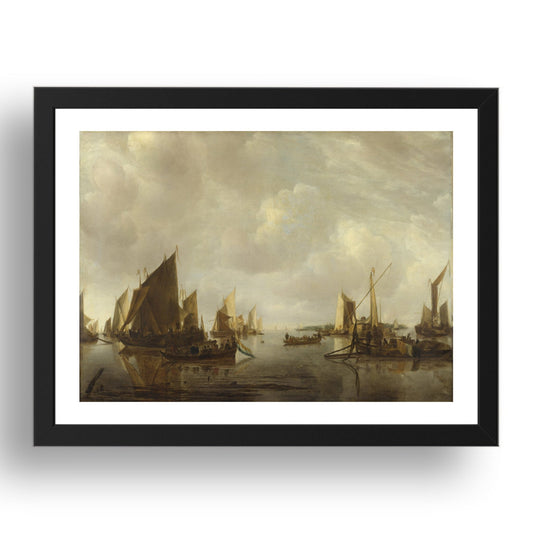 Jan van de Cappelle: A River Scene with Dutch Vessels Becalmed, Poster in 17x13"(A3) Frame