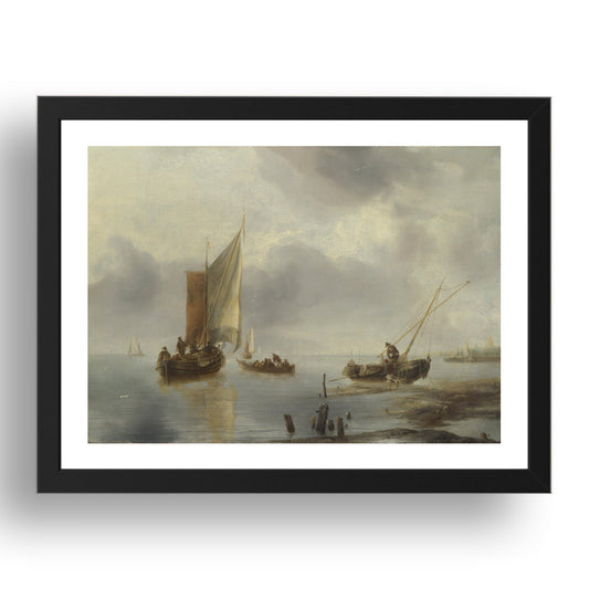 Jan van de Cappelle: A Small Vessel in Light Airs, and Another Ashore, Poster in 17x13"(A3) Frame