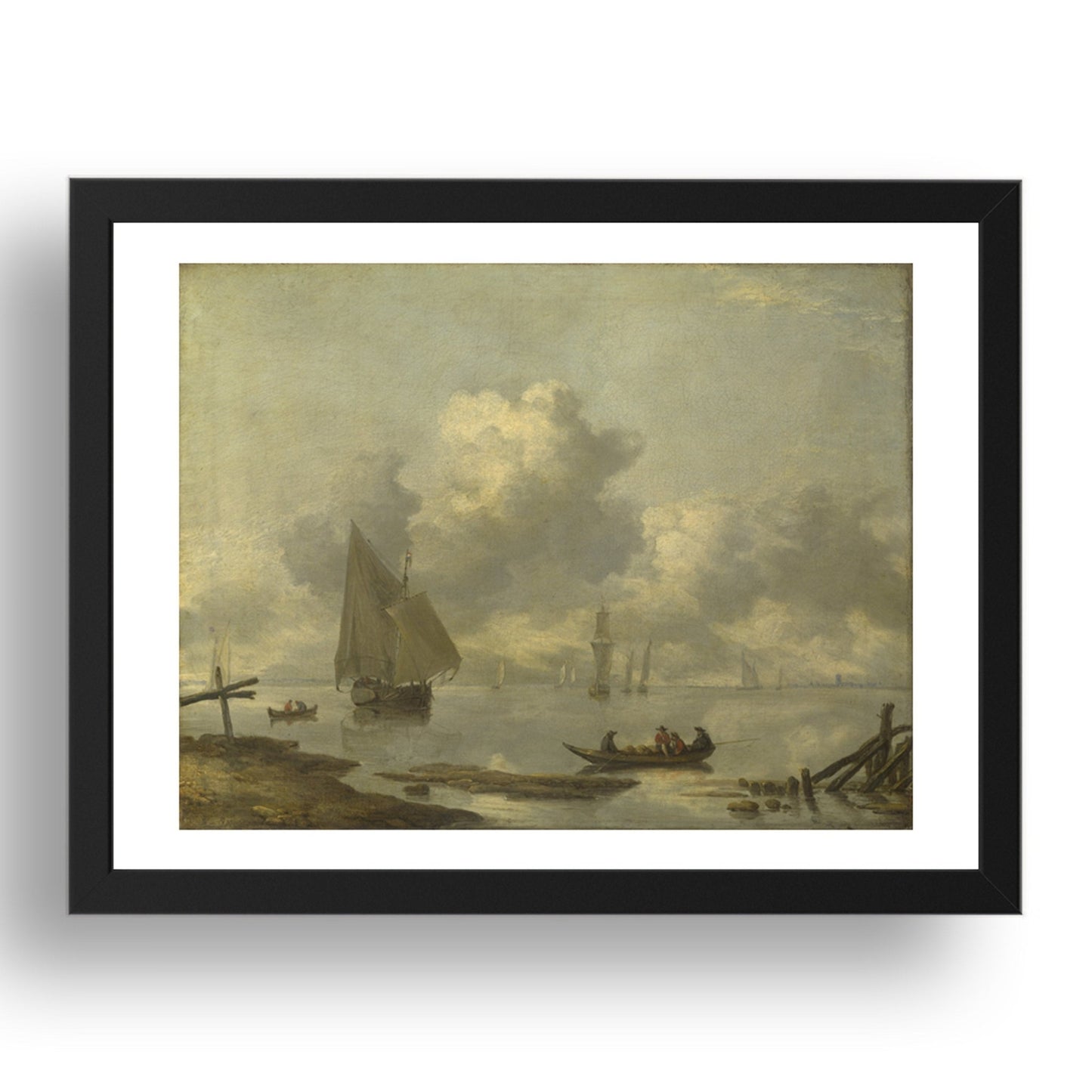 Jan van de Cappelle: Vessels in Light Airs on a River near a Town, Poster in 17x13"(A3) Frame