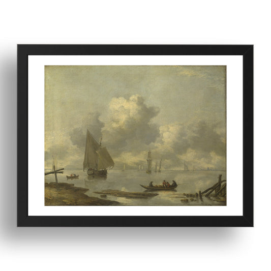 Jan van de Cappelle: Vessels in Light Airs on a River near a Town, Poster in 17x13"(A3) Frame
