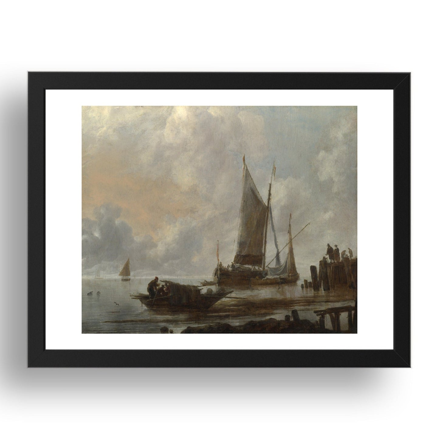 Jan van de Cappelle: Vessels Moored off a Jetty, Poster in 17x13"(A3) Frame