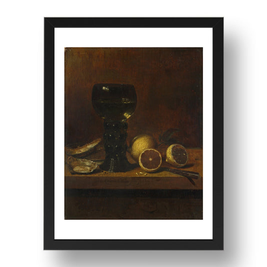 Jan van de Velde: Still Life: A Goblet of Wine, Oysters and Lemons, Poster in 17x13"(A3) Frame