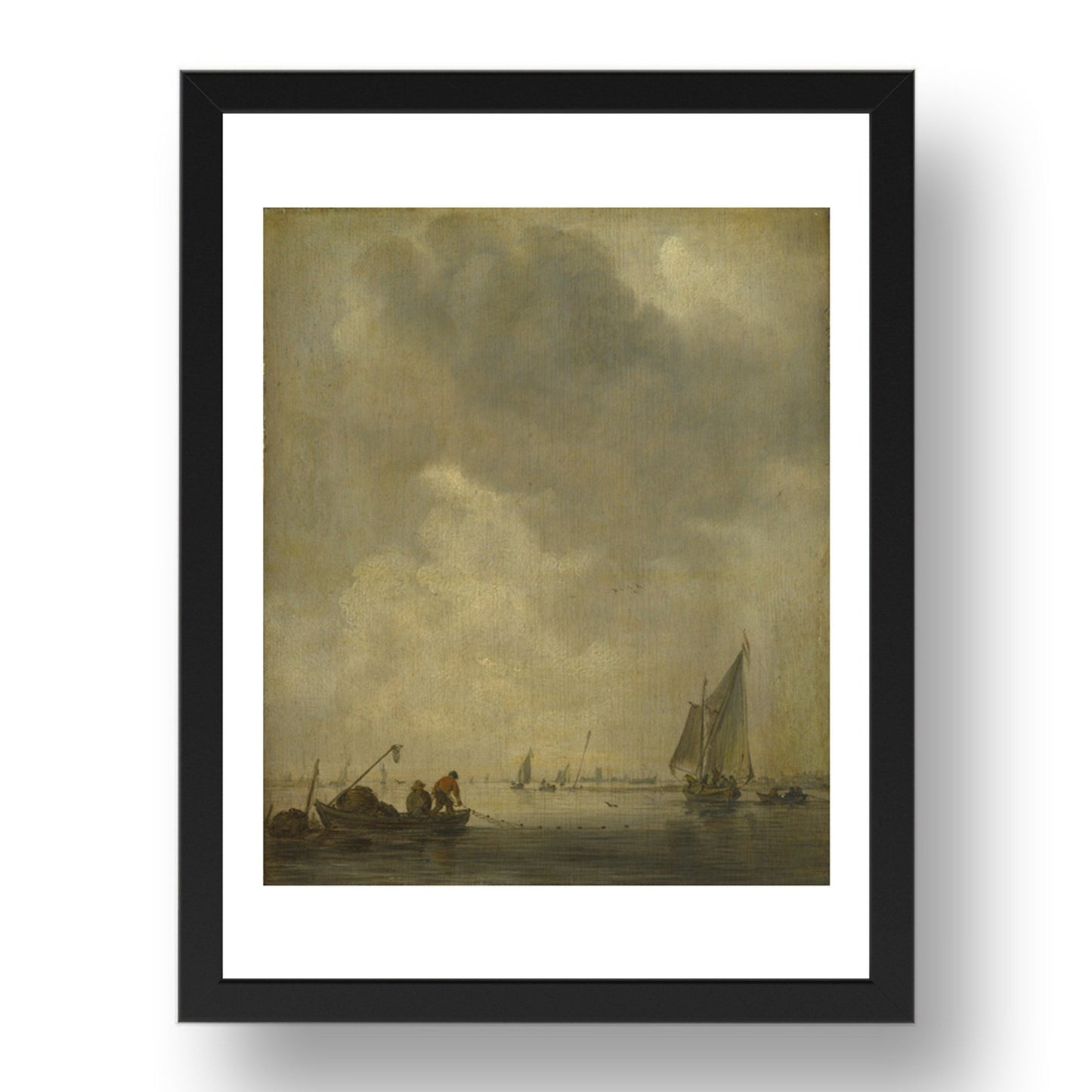 Jan van Goyen: A River Scene, with Fishermen laying a Net, Poster in 17x13"(A3) Frame