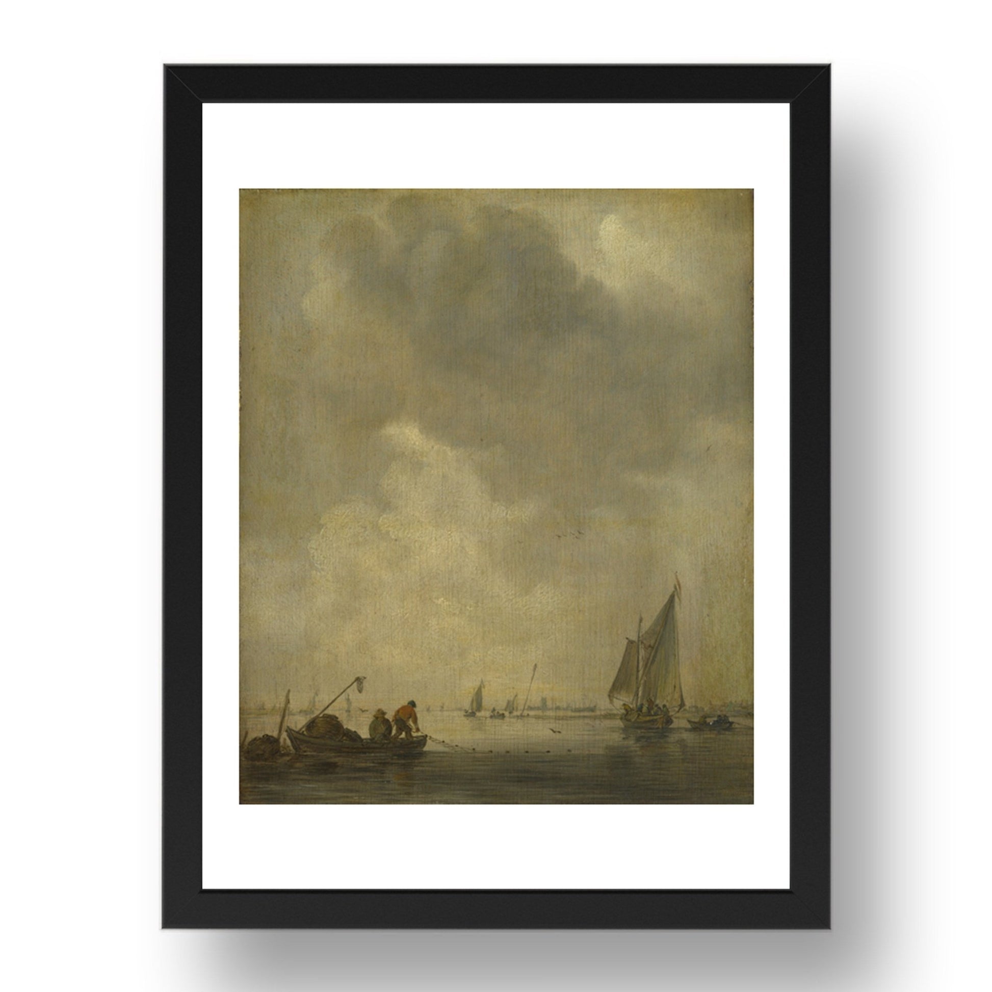 Jan van Goyen: A River Scene, with Fishermen laying a Net, Poster in 17x13"(A3) Frame