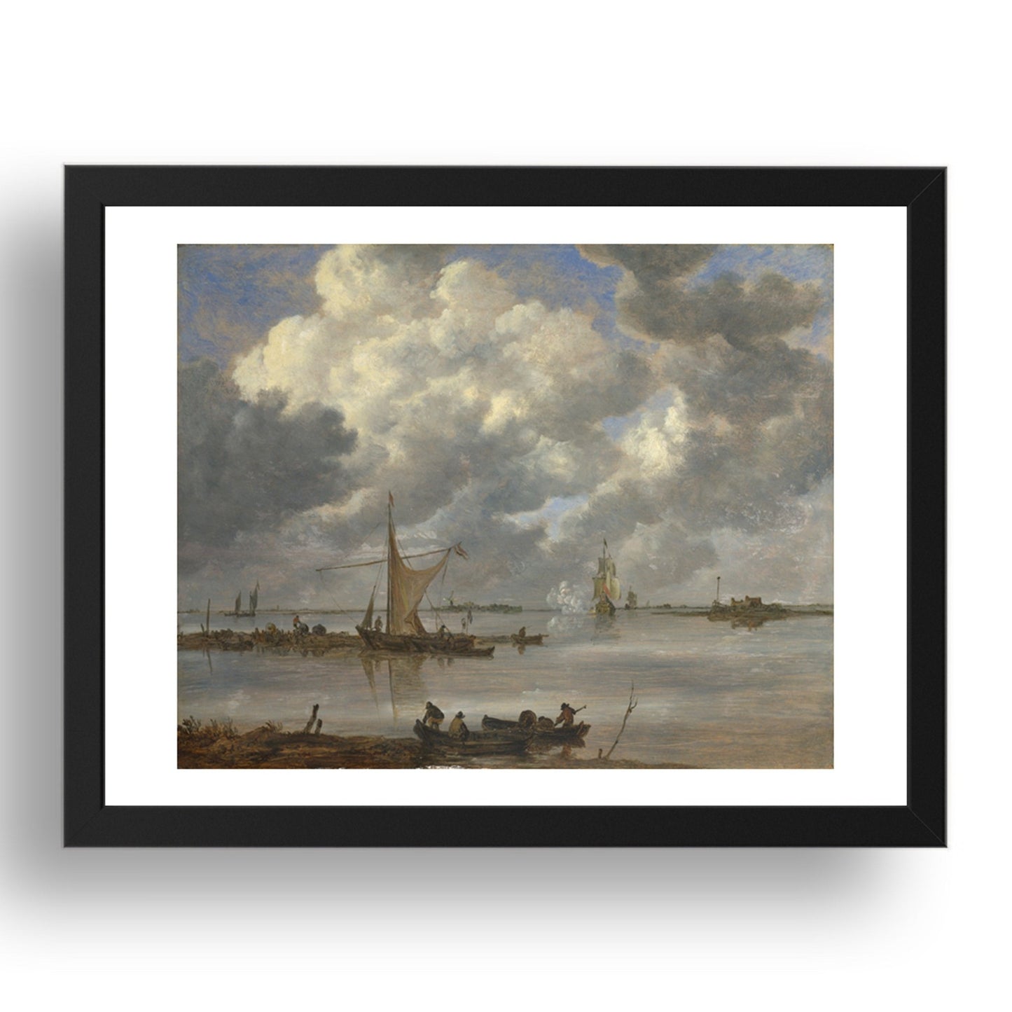 Jan van Goyen: An Estuary with Fishing Boats and Two Frigates, Poster in 17x13"(A3) Frame