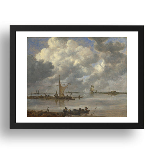 Jan van Goyen: An Estuary with Fishing Boats and Two Frigates, Poster in 17x13"(A3) Frame