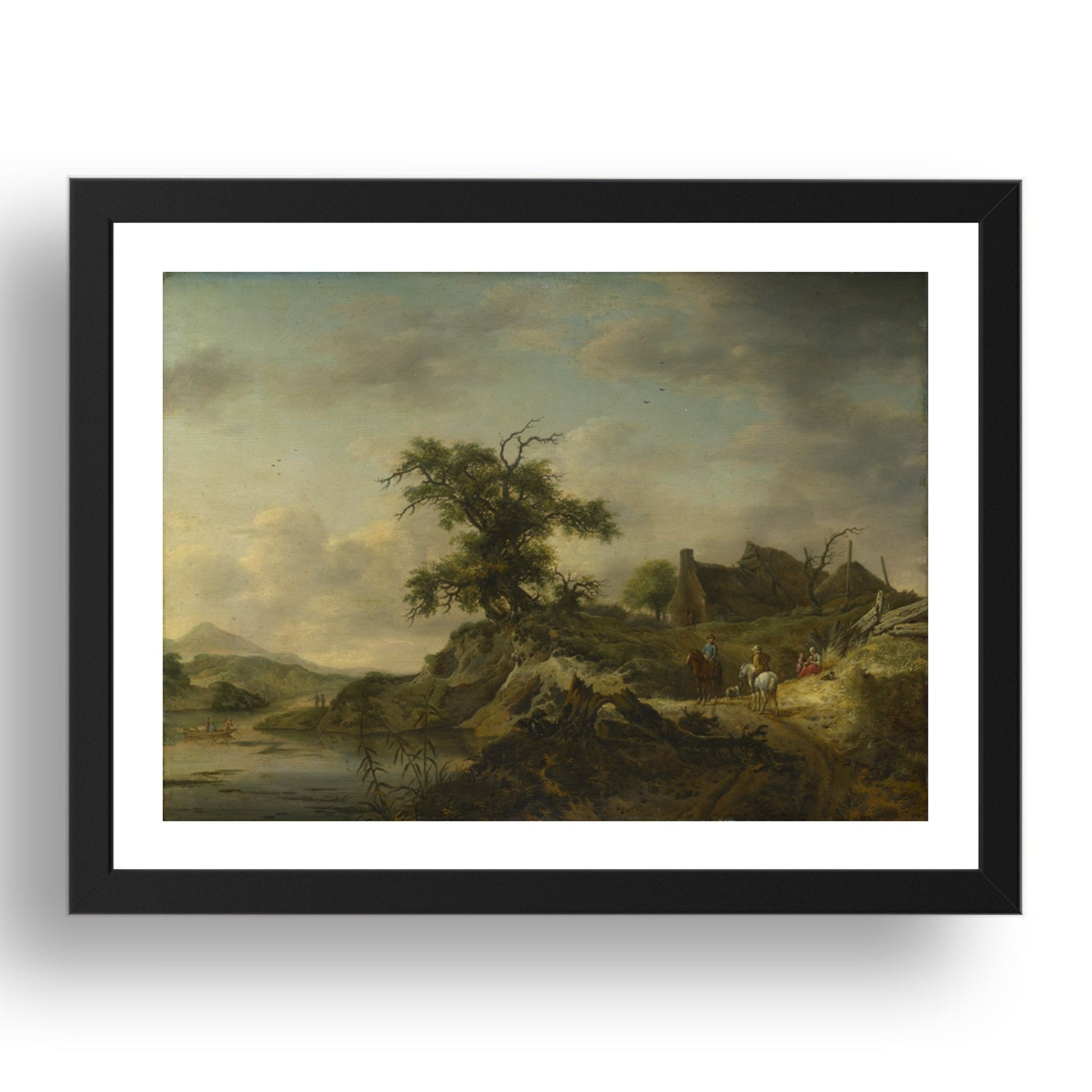 Jan Wouwermans: A Landscape with a Farm on the Bank of a River, Poster in 17x13"(A3) Frame