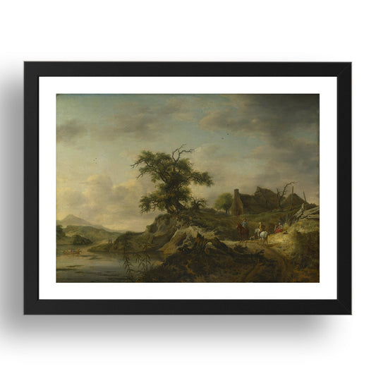 Jan Wouwermans: A Landscape with a Farm on the Bank of a River, Poster in 17x13"(A3) Frame