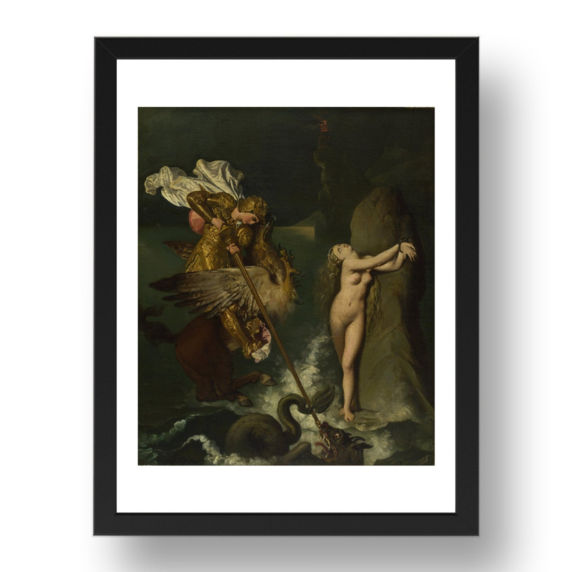 Jean Auguste Dominique Ingres: Angelica saved by Ruggiero, Poster in 17x13"(A3) Frame