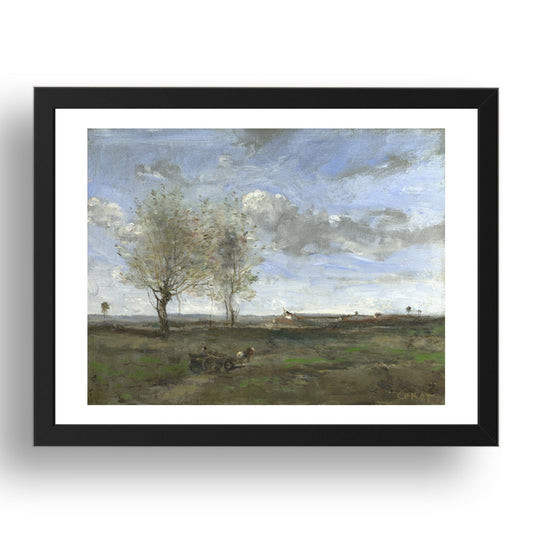 Jean Baptiste Camille Corot: A Wagon in the Plains of Artois, Poster in 17x13"(A3) Frame