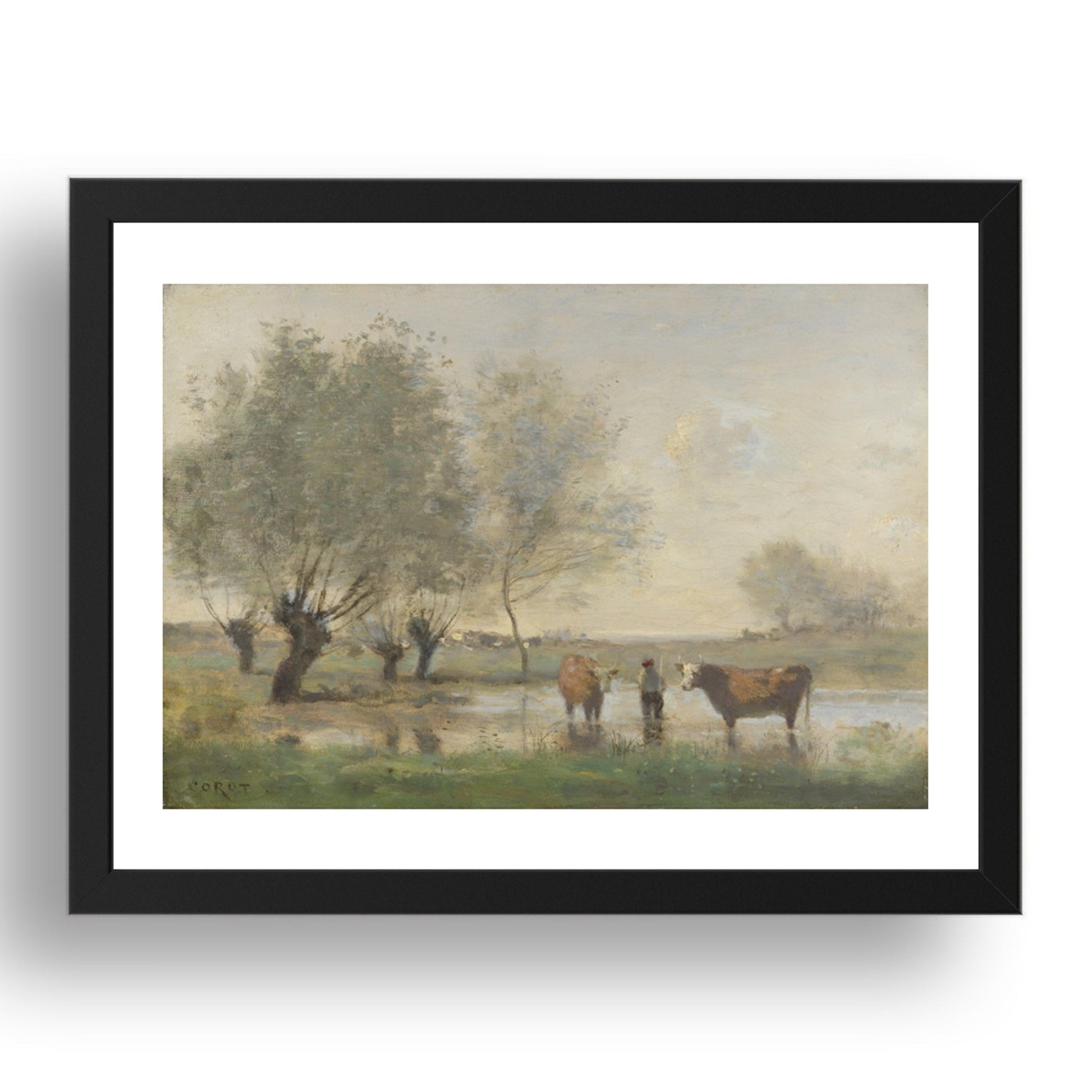 Jean Baptiste Camille Corot: Cows in a Marshy Landscape, Poster in 17x13"(A3) Frame