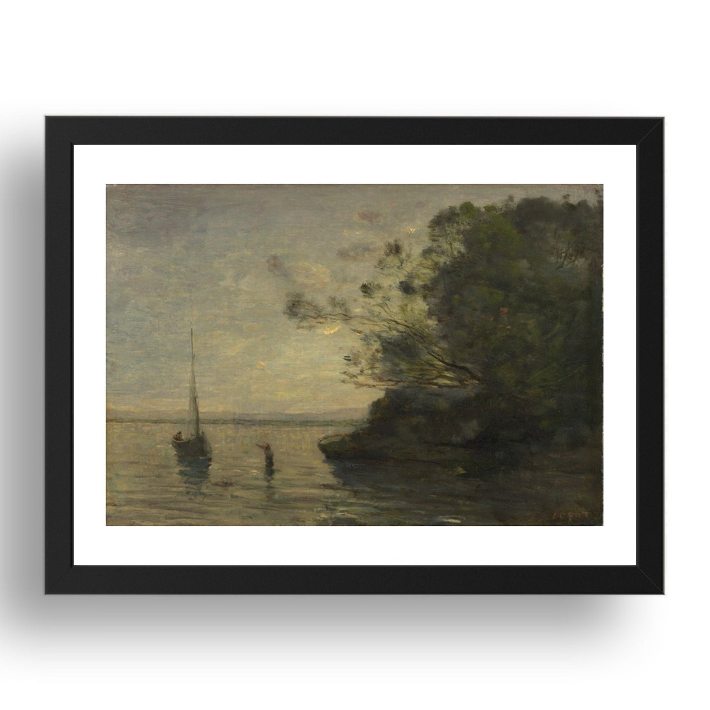 Jean Baptiste Camille Corot: Evening on the Lake, Poster in 17x13"(A3) Frame