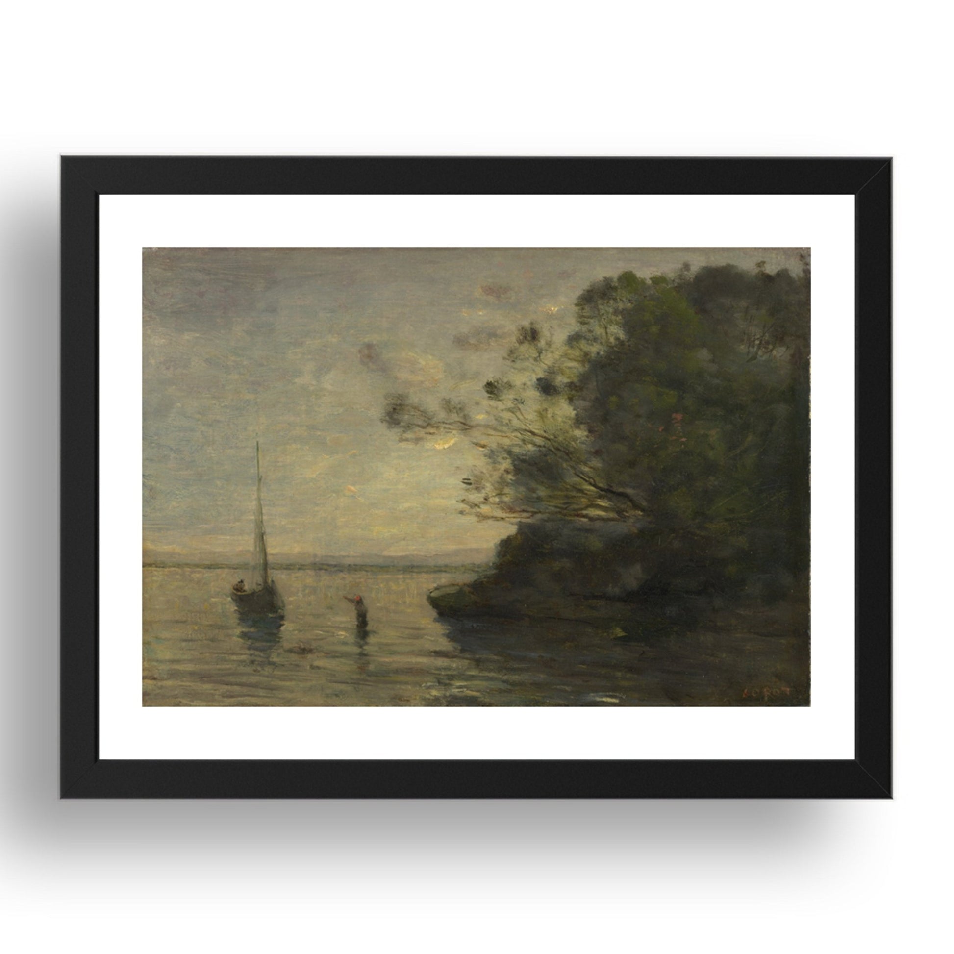 Jean Baptiste Camille Corot: Evening on the Lake, Poster in 17x13"(A3) Frame