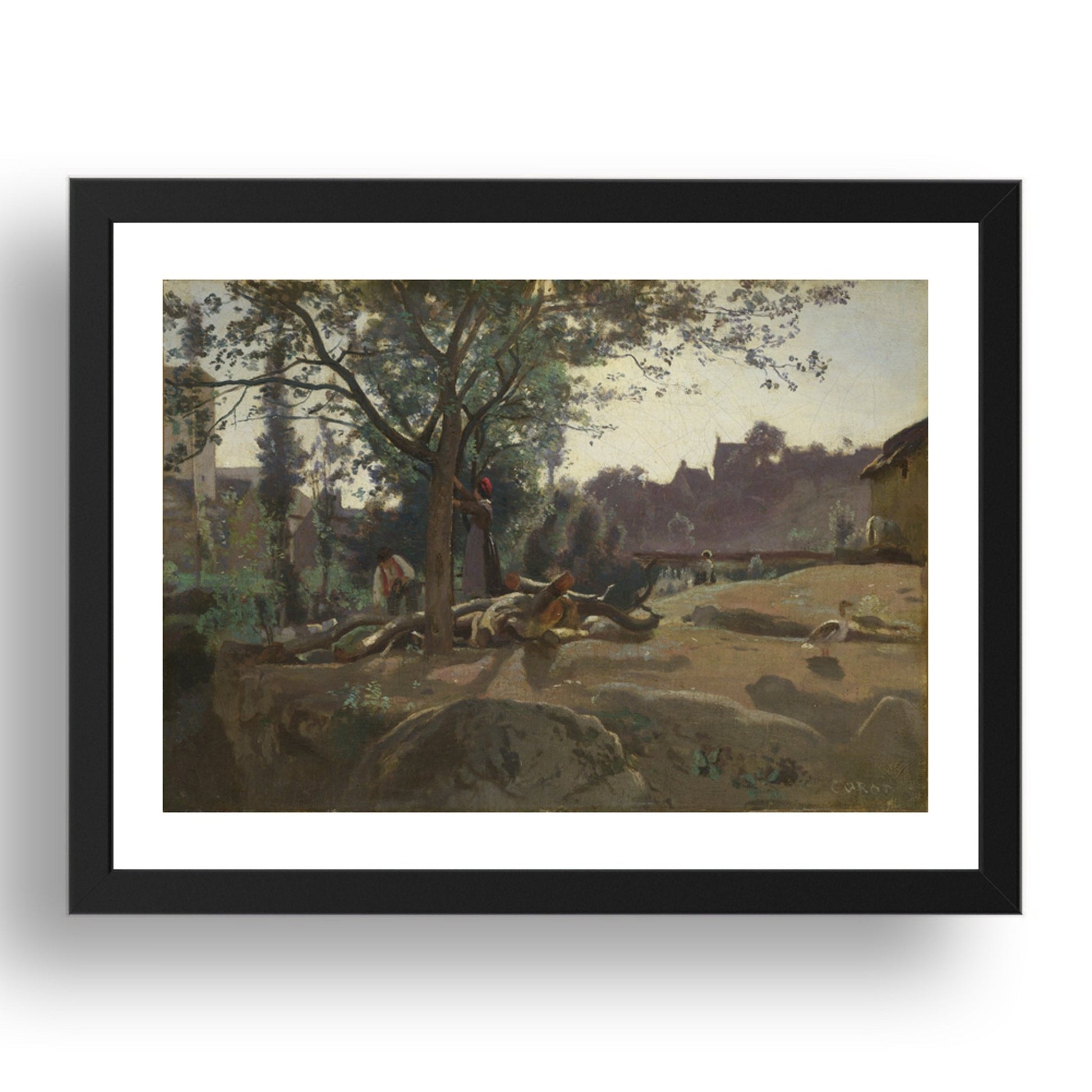 Jean Baptiste Camille Corot: Peasants under the Trees at Dawn, Poster in 17x13"(A3) Frame