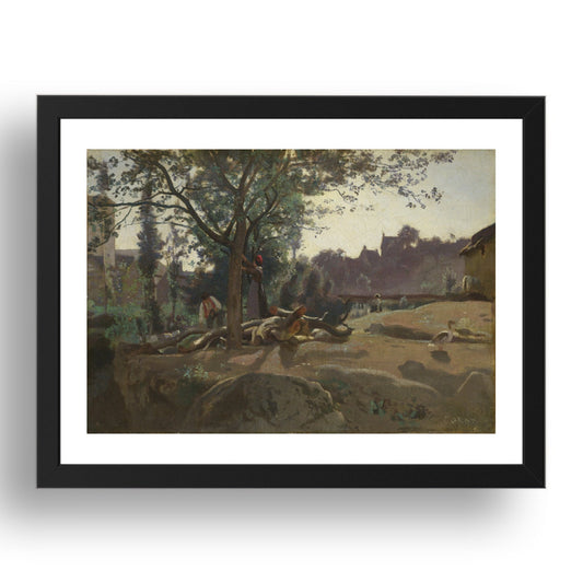 Jean Baptiste Camille Corot: Peasants under the Trees at Dawn, Poster in 17x13"(A3) Frame