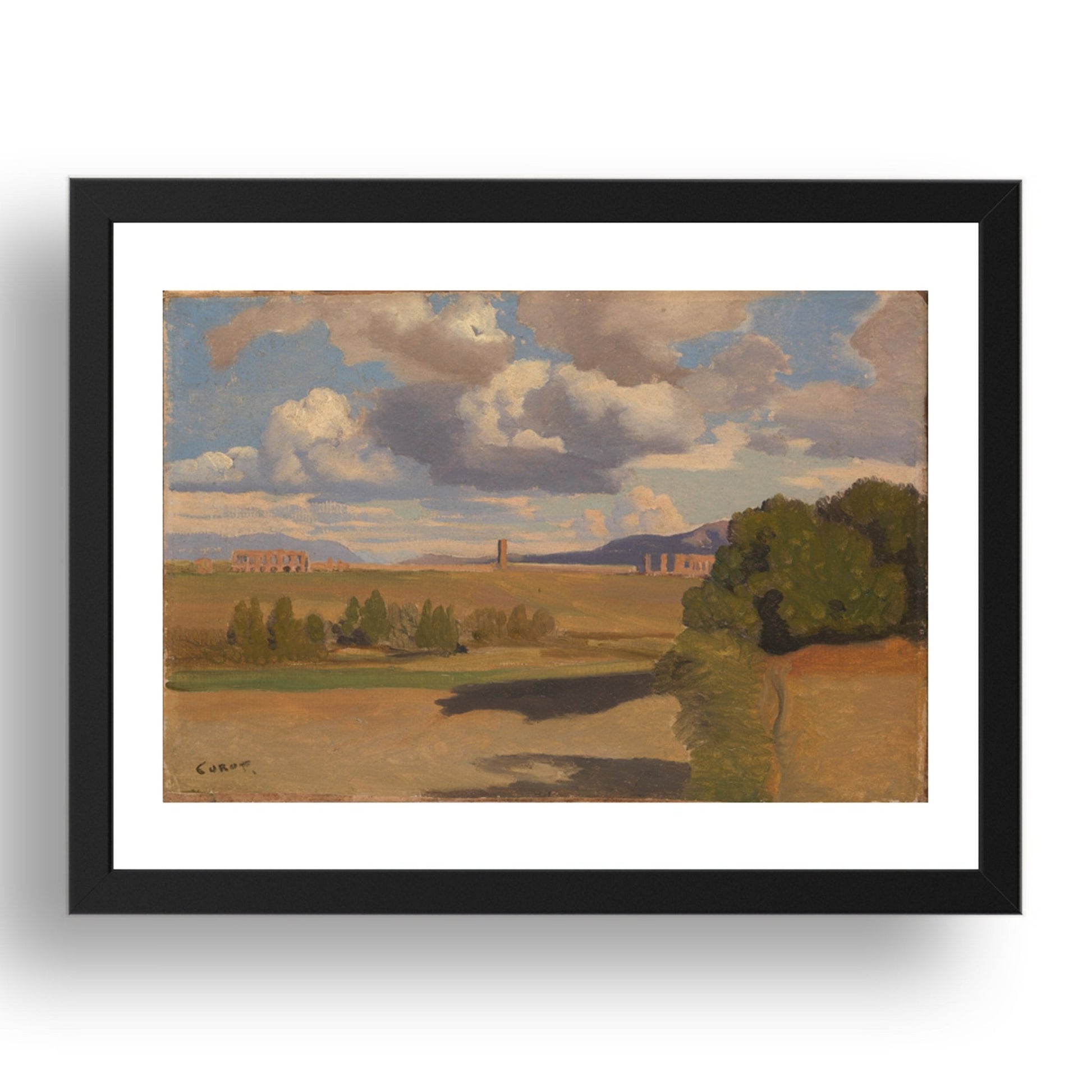 Jean Baptiste Camille Corot: The Roman Campagna, with the Claudian Aqueduct, Poster in 17x13"(A3) Frame
