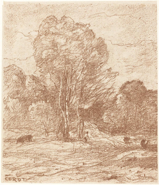 Jean-Baptiste-Camille Corot:Drowsing Cattle (Le Dormoir des ,16x12"(A3) Poster