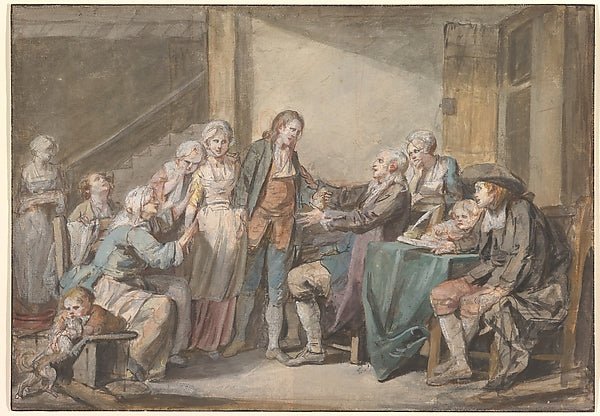 Jean-Baptiste Greuze:The Marriage Contract c1761, vintage artwork, 16x12"(A3) Poster Print