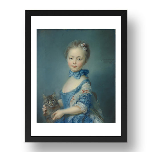 Jean Baptiste Perronneau: A Girl with a Kitten, Poster in 17x13"(A3) Frame