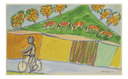 Jean Dubuffet - Cyclist with Five Cows, 16x12" (A3) Poster Print