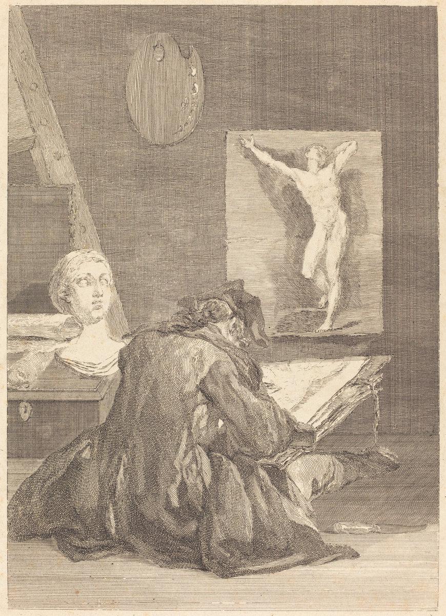 Jean-Jacques Flipart after Jean Siméon Chardin:Le Dessinateu,16x12"(A3) Poster