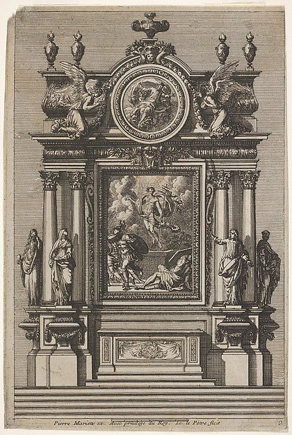 Jean Le Pautre:Altar with the Resurrection of Christ plate 2 from: Nouveaux dessins d'autels à la romaine c1640–82, vintage artwork, 16x12"(A3) Poster Print