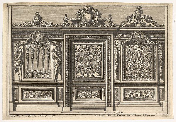 Jean Le Pautre:Design for a Choir Screen with Two Variants from: Clôtures de chapelles 17th century, vintage artwork, 16x12"(A3) Poster Print