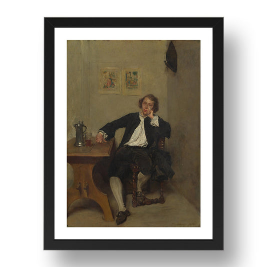 Jean Louis Ernest Meissonier: A Man in Black smoking a Pipe, Poster in 17x13"(A3) Frame