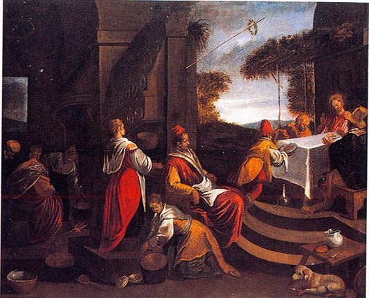 Jesus and His Disciples at Emmaus, vintage artwork by Jacopo Bassano, A3 (16x12") Poster Print