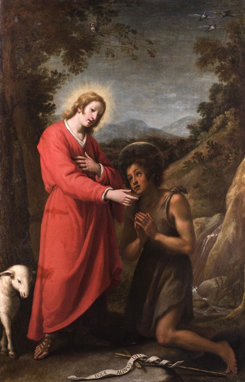 Jesus and John the Baptist, vintage artwork by Matteo Rosselli, 12x8" (A4) Poster