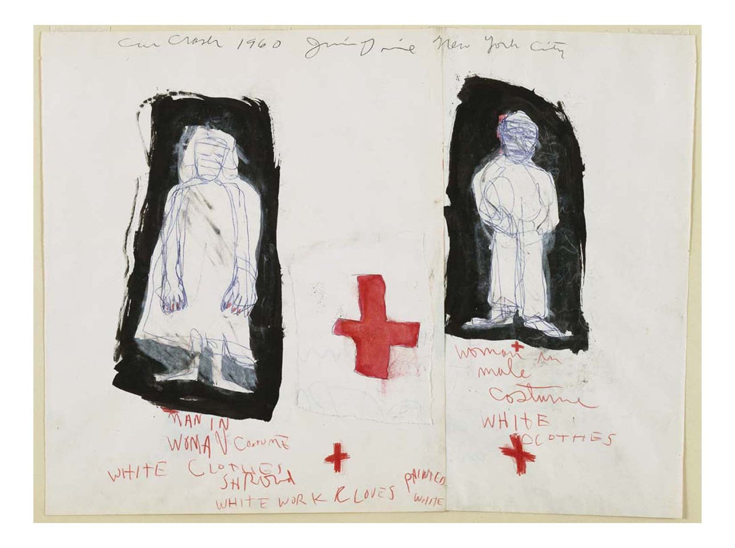 Jim Dine - Study for The Car Crash Man in Woman's Costume and Woman in Man's Costume, 16x12" (A3) Poster Print