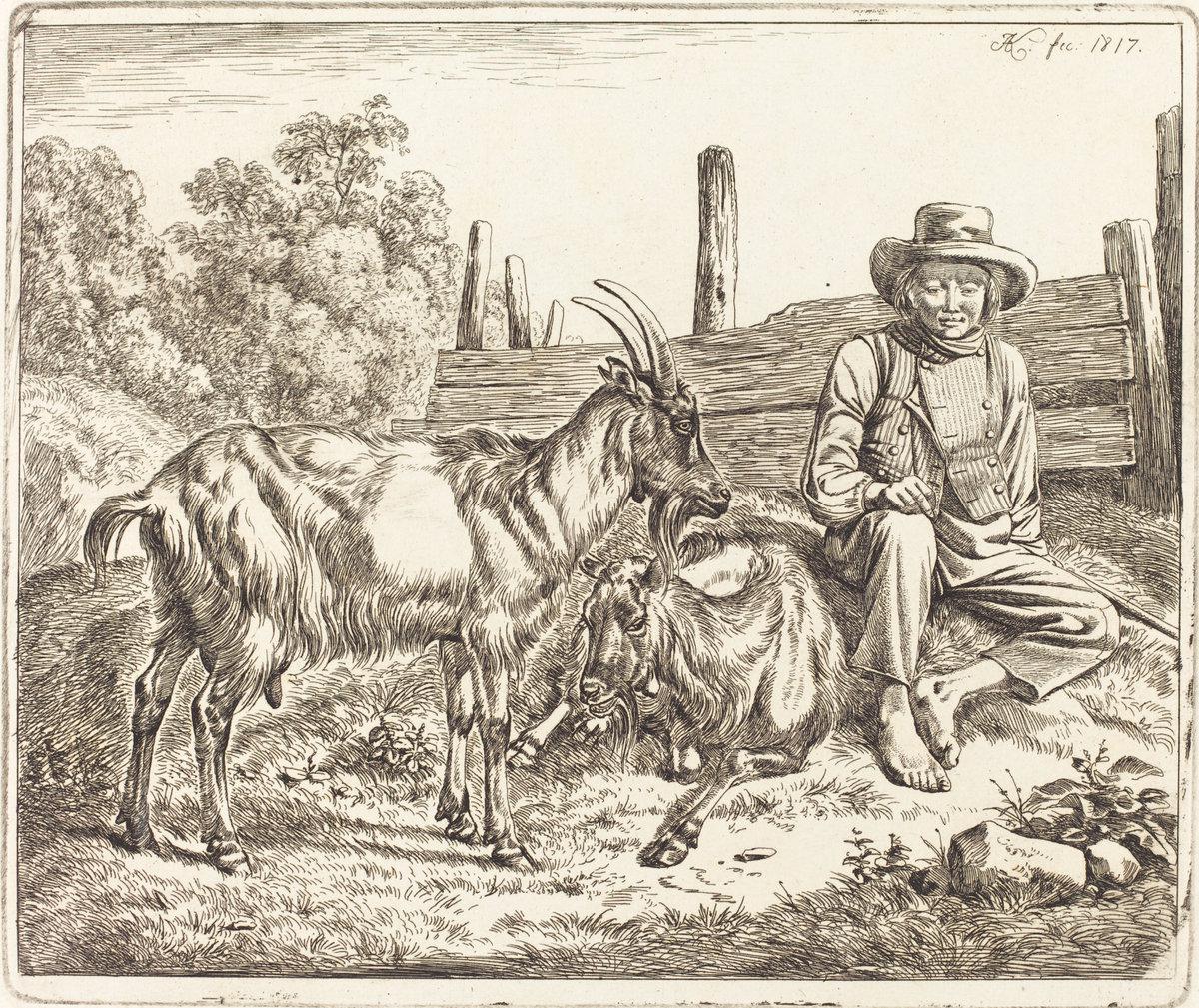 Johann Adam Klein:Shepherd Boy with Two Goats,16x12"(A3) Poster