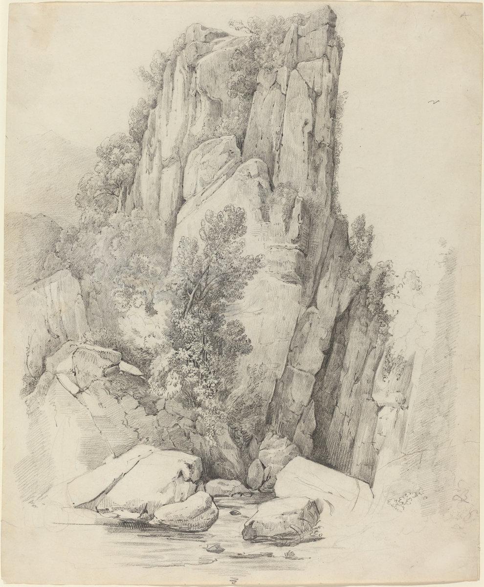 Johann Christoph Erhard:Rock Cliffs above a Stream,16x12"(A3) Poster